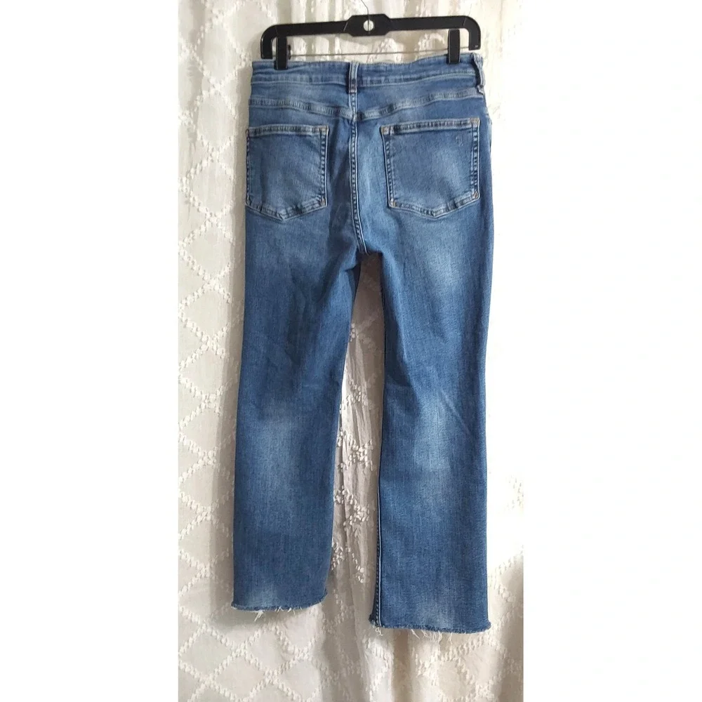 Pilcro and the Letterpress High Rise Flare Jeans Medium Wash Raw Hem Size 31
